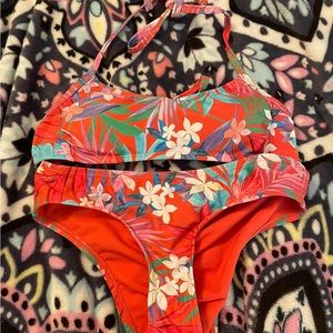 target red floral bikini top and bottom